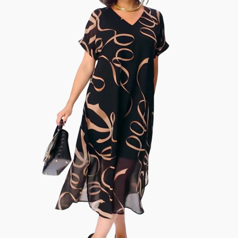Icone™ FlowyDress: Dobbeltlags, V-hals Flytende Maxi-Kjole