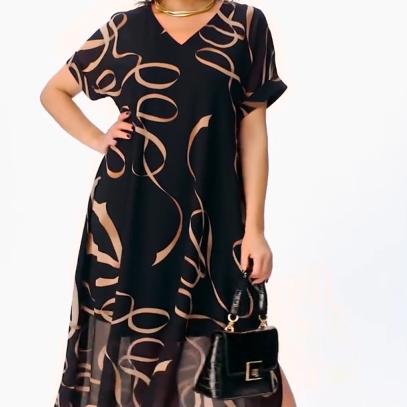 Icone™ FlowyDress: Dobbeltlags, V-hals Flytende Maxi-Kjole