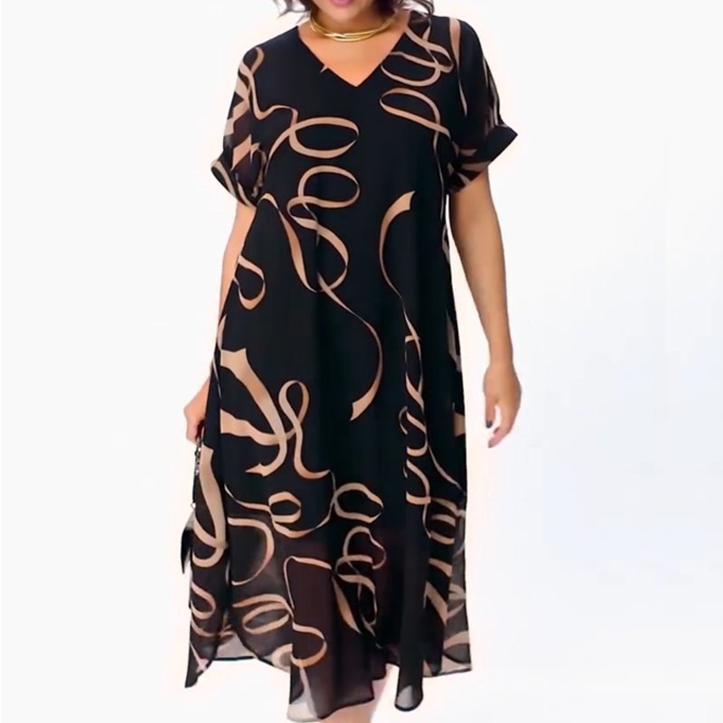 Icone™ FlowyDress: Dobbeltlags, V-hals Flytende Maxi-Kjole